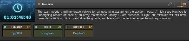 Crime in planning: No Reserve, tier 5/10